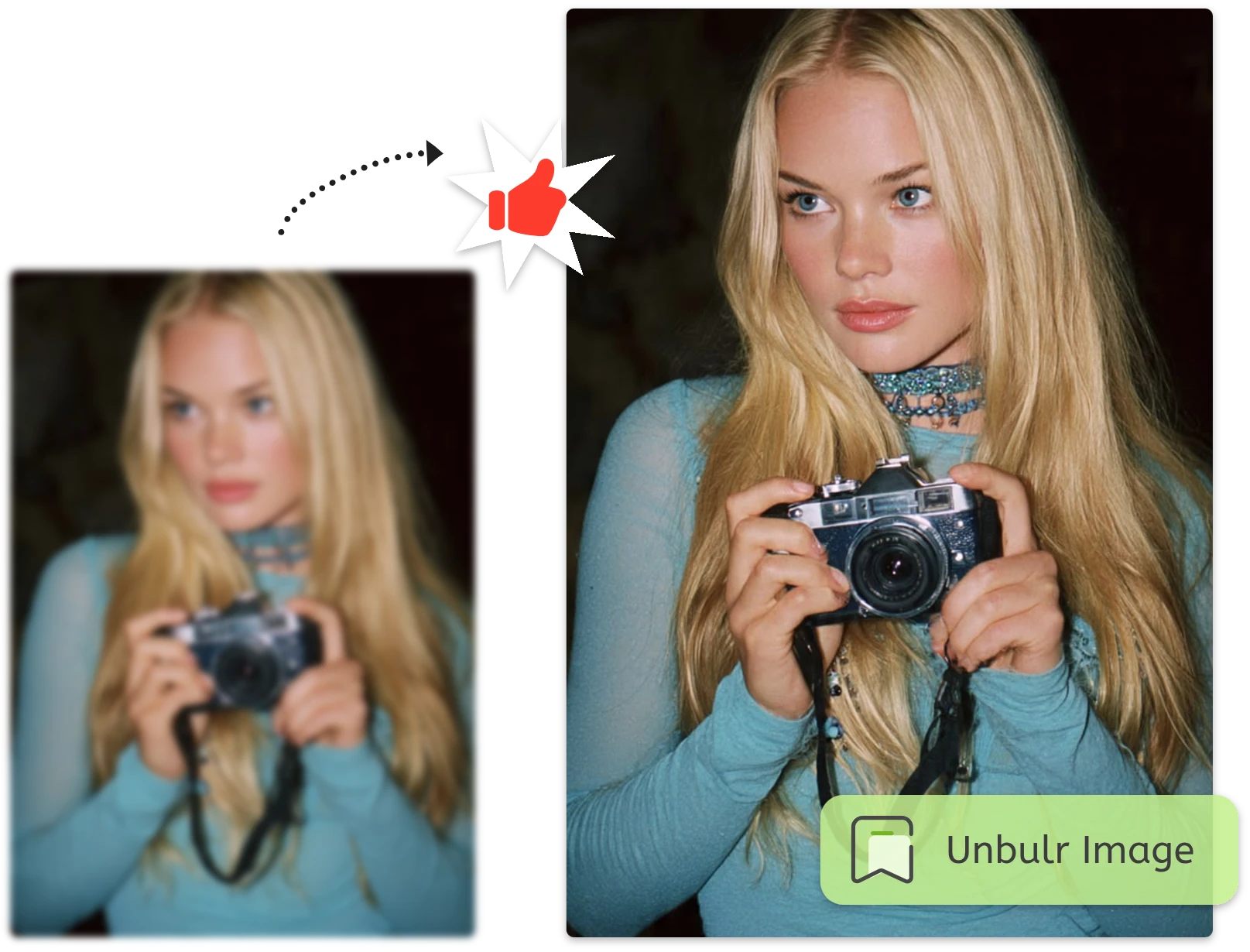 AI blur remover sharpening a portrait photo with clearer facial features