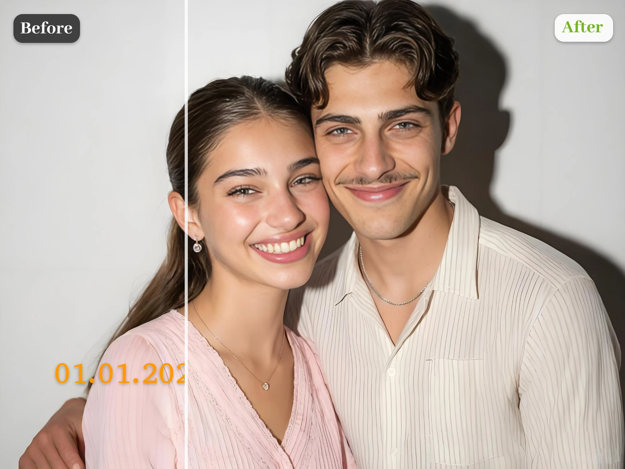 Before and After Timestamp Removal from Portrait Photos